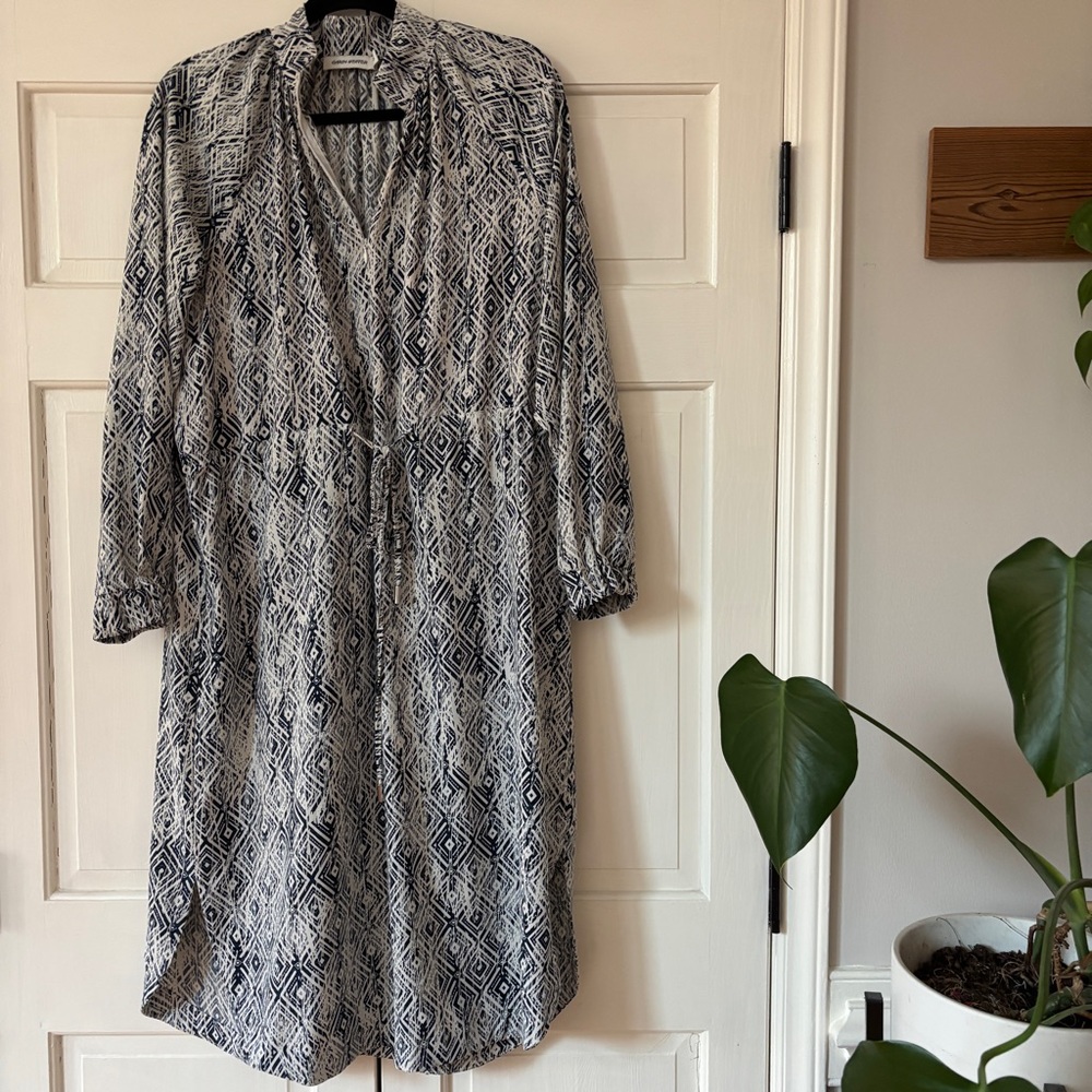 Carin Wester Geometric Print Flowy Dress Size 36 Quarter Zip Drawstring Waist - Picture 3 of 13